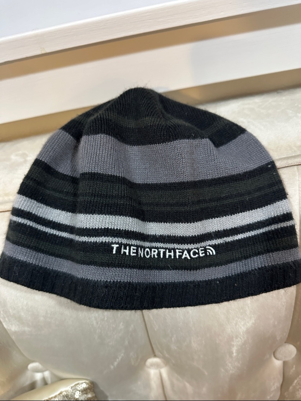 The North Face Black & Gray Striped Knit Beanie